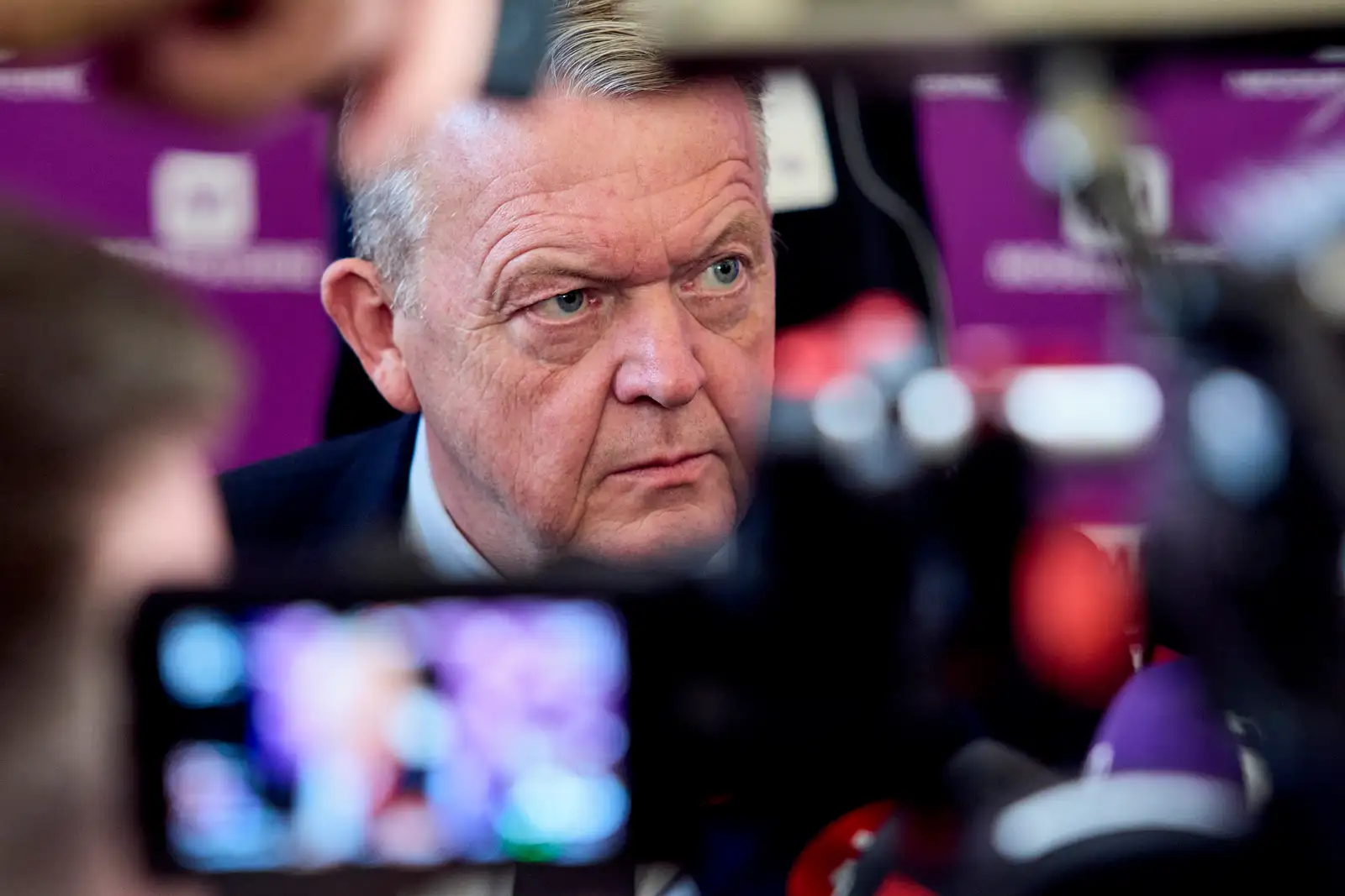 epa12801055 Foreign Minister and party leader Lars Lokke Rasmussen gives a speech during the Moderates' annual meeting in Aarhus, Denmark, 07 March 2026.  EPA/Mikkel Berg Pedersen  DENMARK OUT