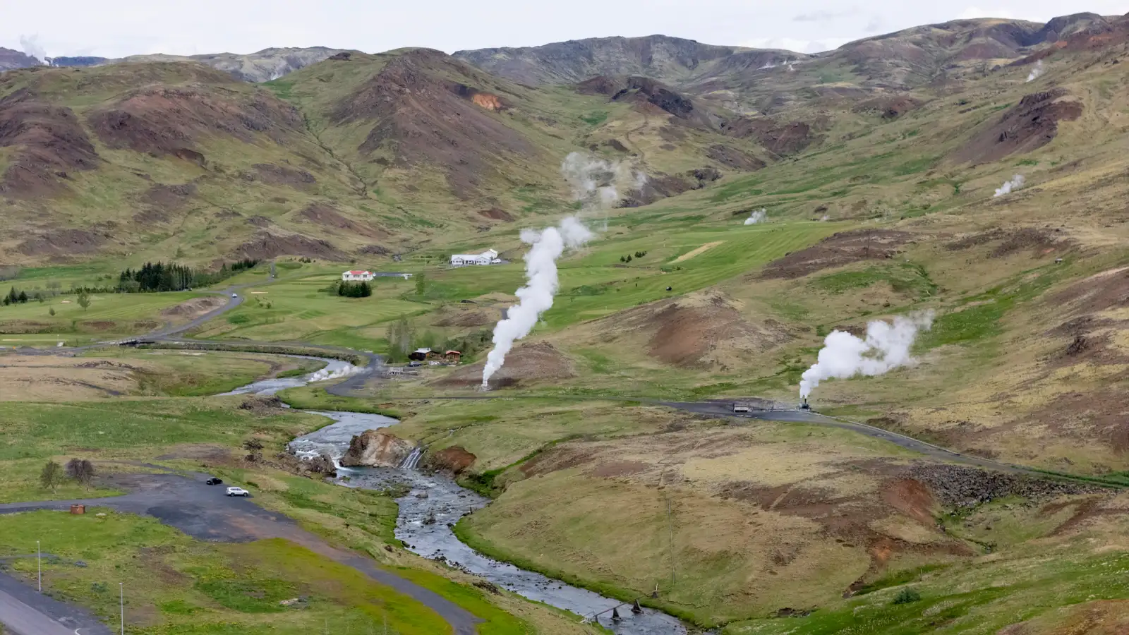 Loftmyndir af Hveragerði að sumarlagi