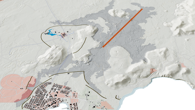 Status des Ausbruchs um 23.15 Uhr. Es sind etwa vier Kilometer.