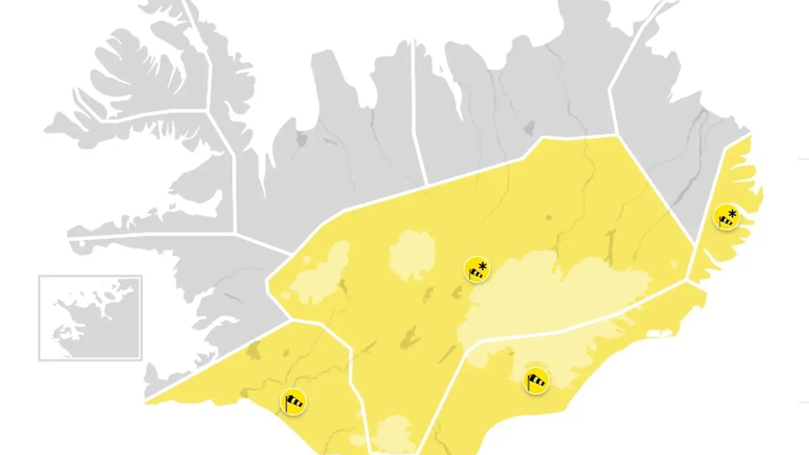 Gular viðvaranir vegna hvassviðris og hríðar