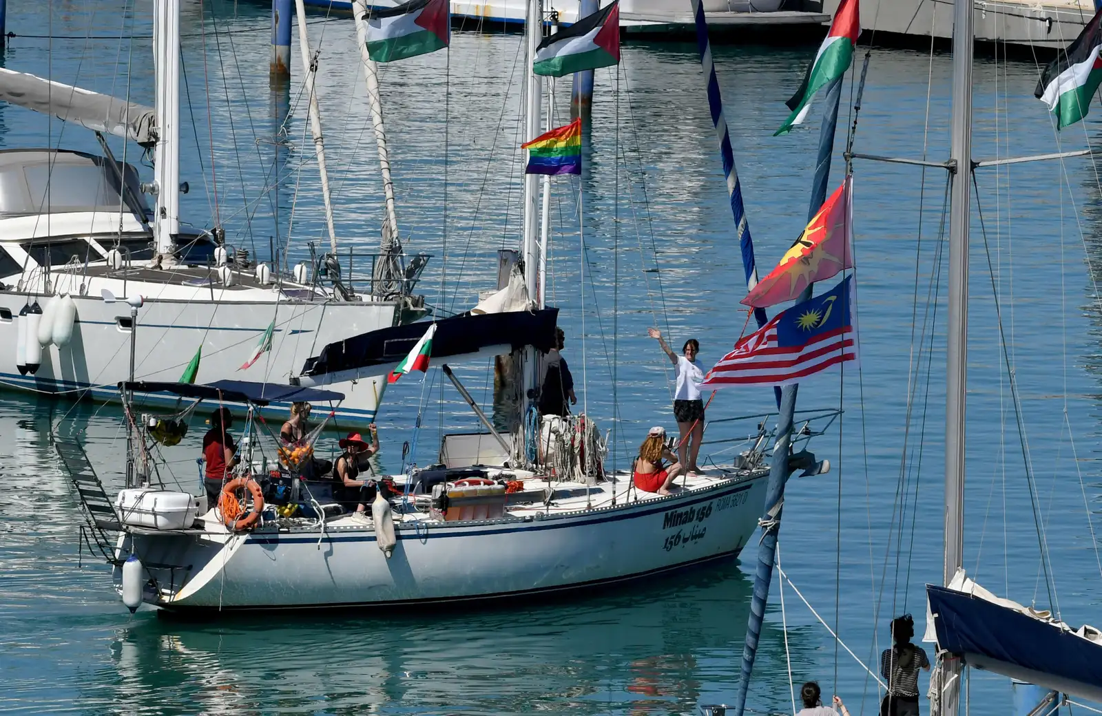 epa12915463 Vessels participating in the Global Sumud Flotilla (GSF) depart from the Port of Xiphonia in Augusta, near Syracuse, Sicily island, southern Italy, 26 April 2026. The boats are part of the 'Spring 2026 Mission,' a coordinated international effort to challenge the maritime blockade and deliver essential medical supplies to Palestinian civilians in Gaza.  EPA/ORIETTA SCARDINO