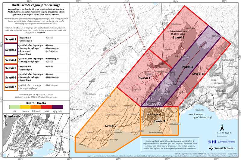 Risikobewertungskarte für Grindavík und Umgebung.