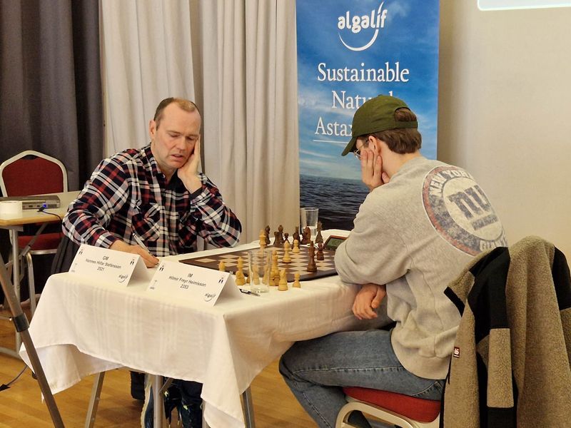 Frá viðureign Hannes Hlífars Stefánssonar og Hilmis Freys Heimissonar á Íslandsmótinu í skák 22. maí 2023.