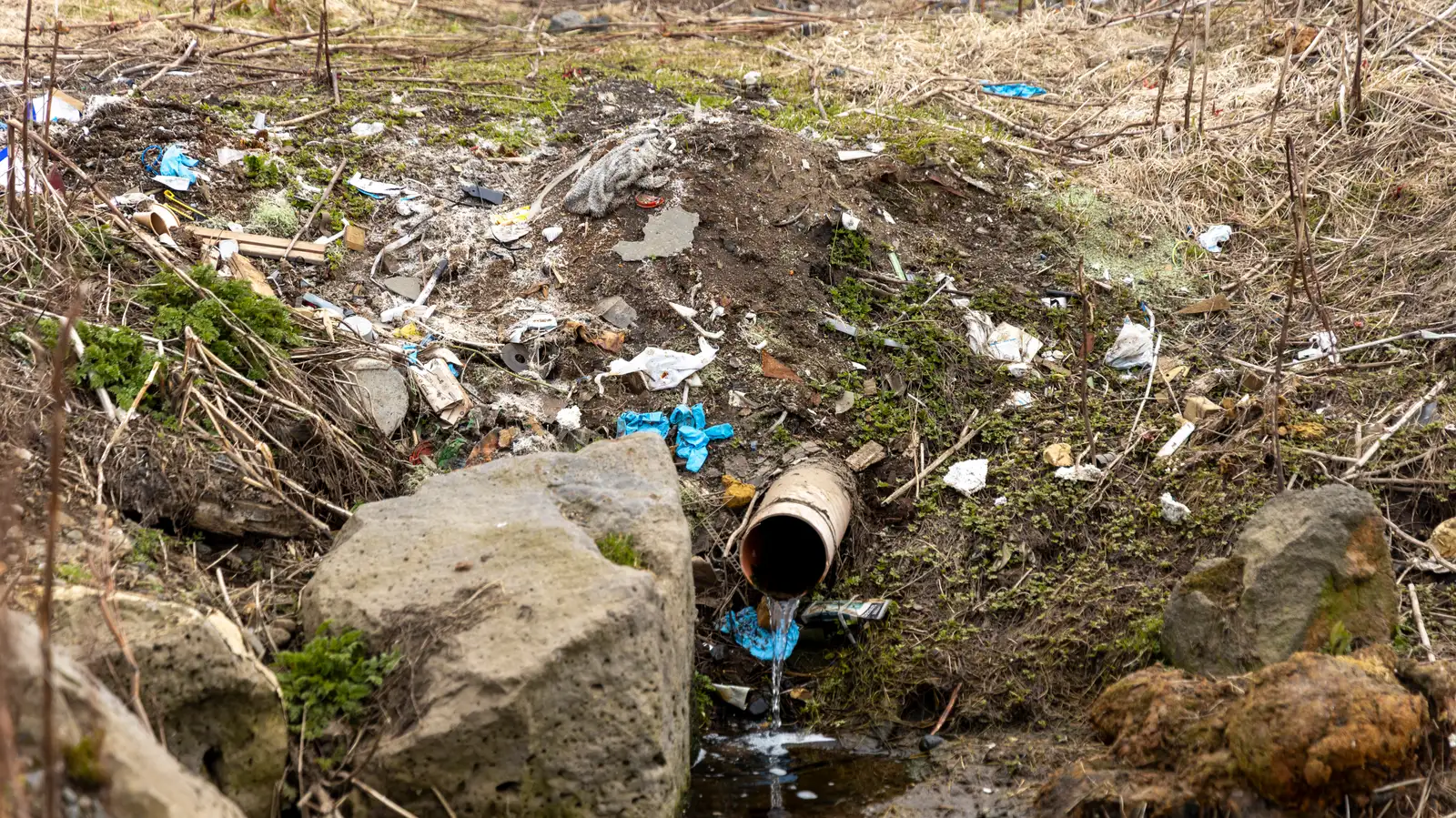 Rusl á víðavangi og í fjörunni í Gufunesi frá Sorpu