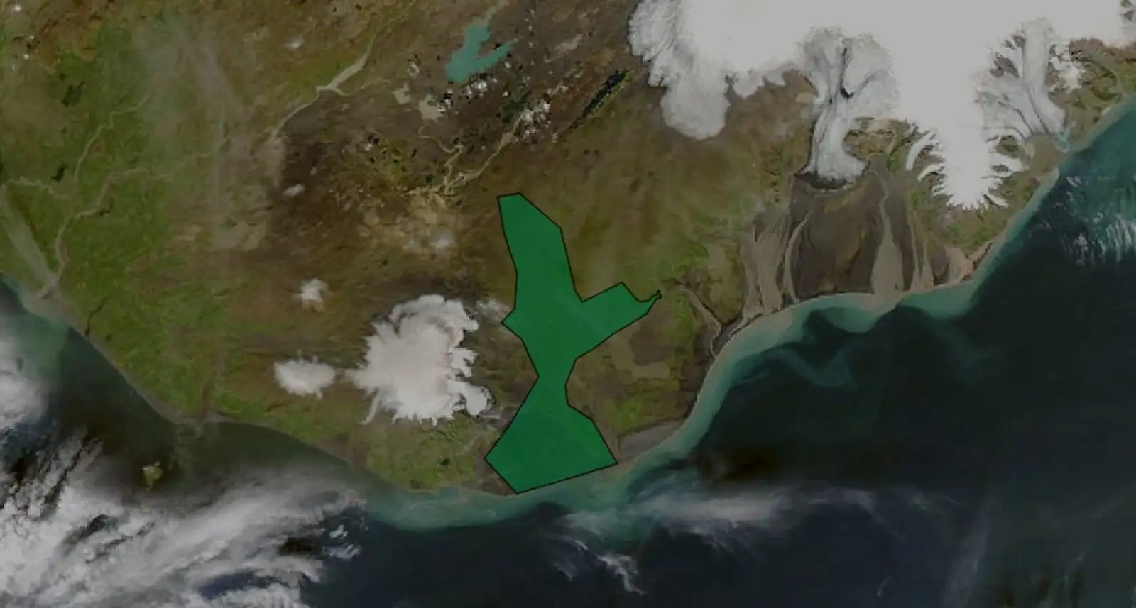 Íslandskort með afmörkuðu svæði þar sem varð rafmagnslaust.