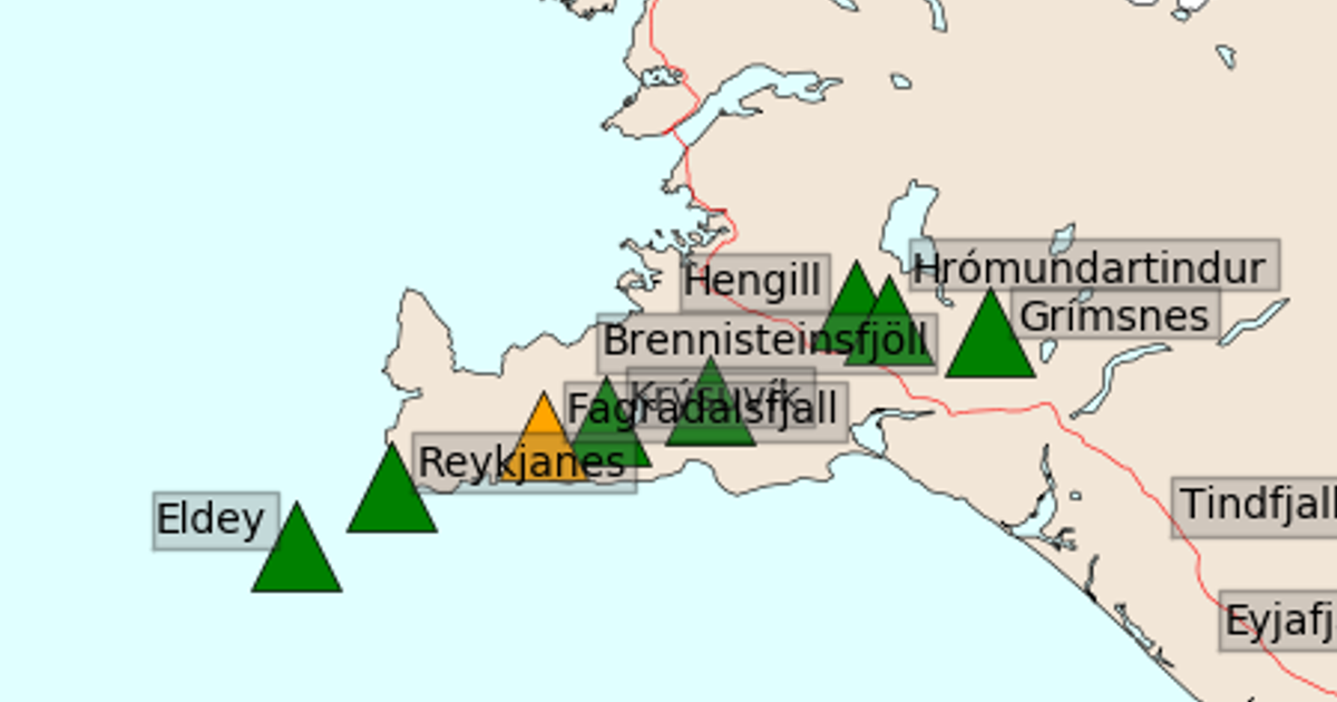Aviation colour code at Fagradalsfjall is orange - RÚV.is