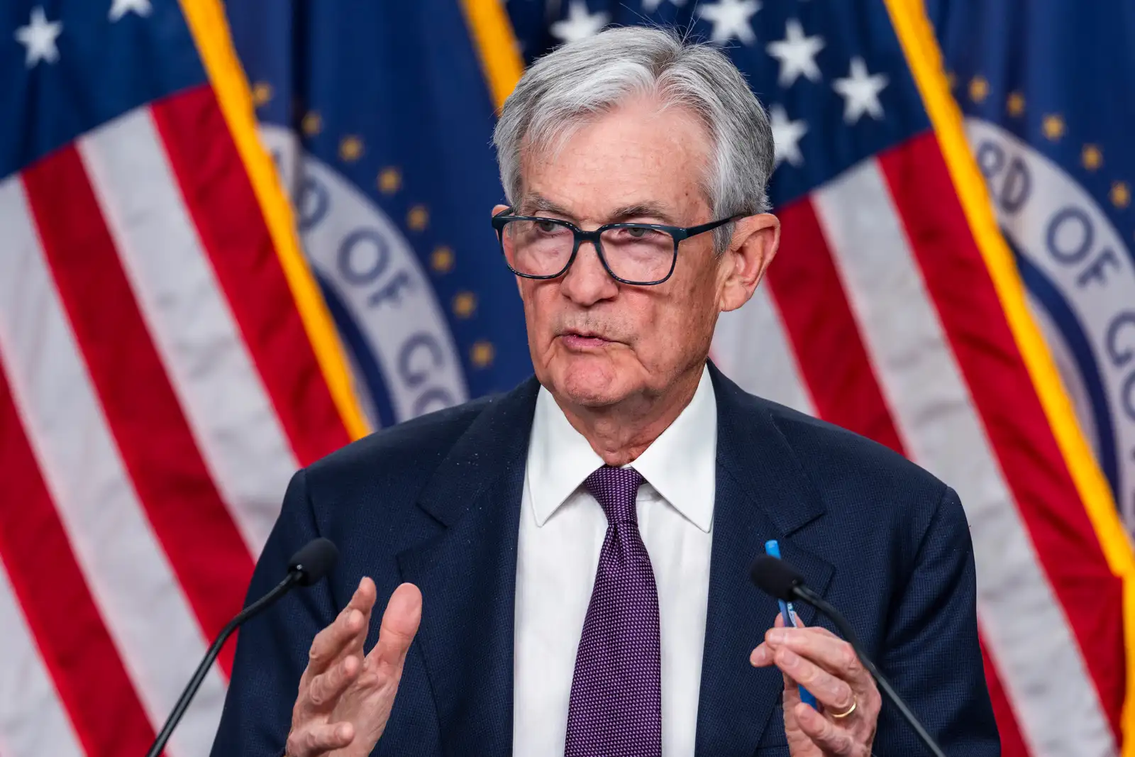 epa12830697 US Federal Reserve Chair Jerome Powell speaks to reporters following the Fed’s decision to leave interest rates unchanged at the Federal Reserve in Washington, DC, USA, 18 March 2026. The move comes as the Iran war has raised oil prices across the US.  EPA/JIM LO SCALZO