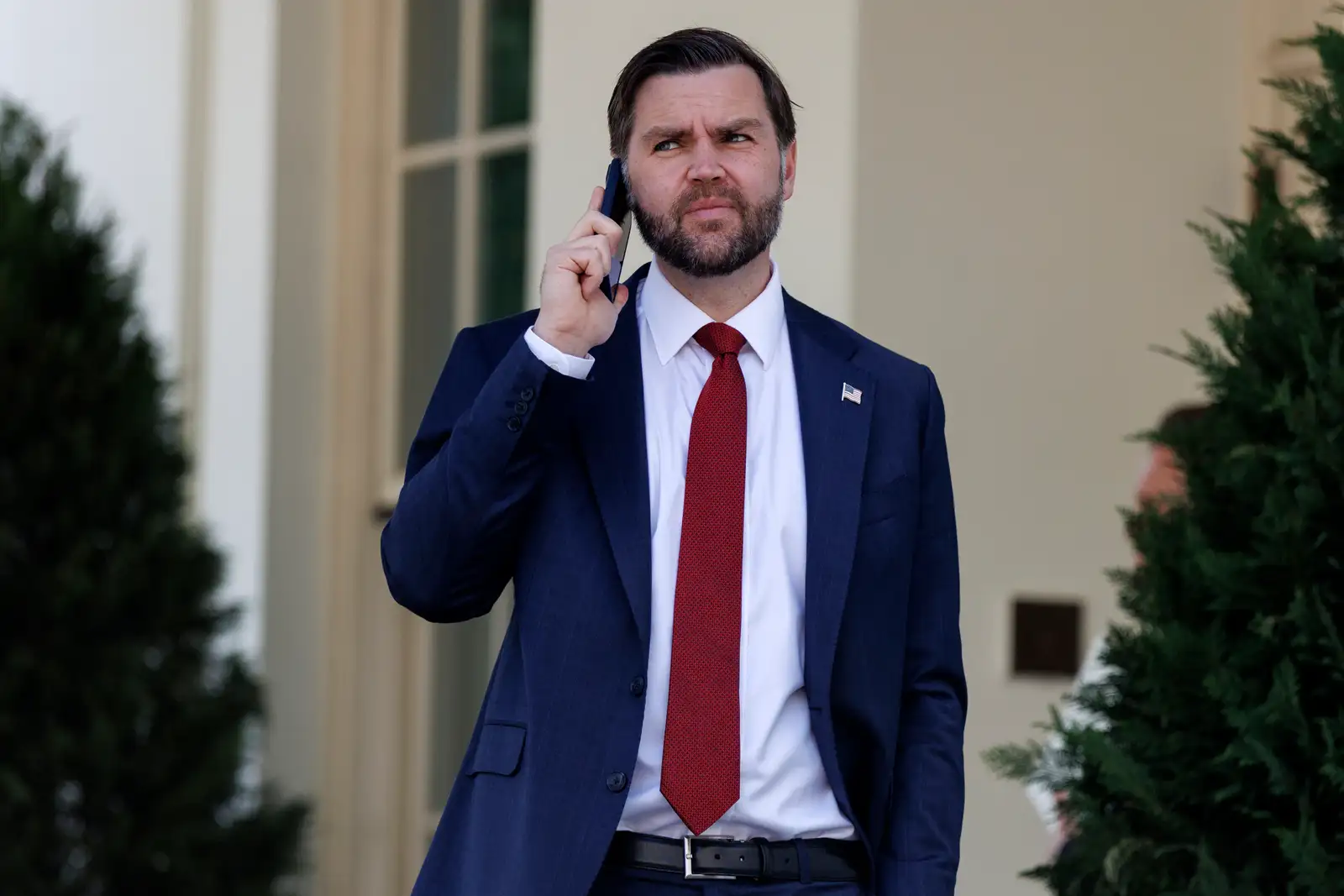 epa12864898 US Vice President JD Vance on the phone following the swearing in of Colin McDonald as Assistant Attorney General for National Fraud Enforcement in the Eisenhower Executive Office Building in Washington, DC, USA, 01 April 2026.  EPA/WILL OLIVER / POOL