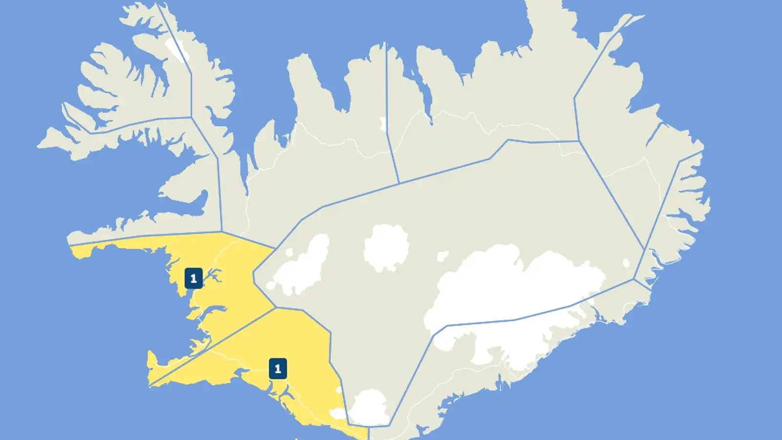 Gular viðvaranir vegna storms á suðvestanverðu landinu