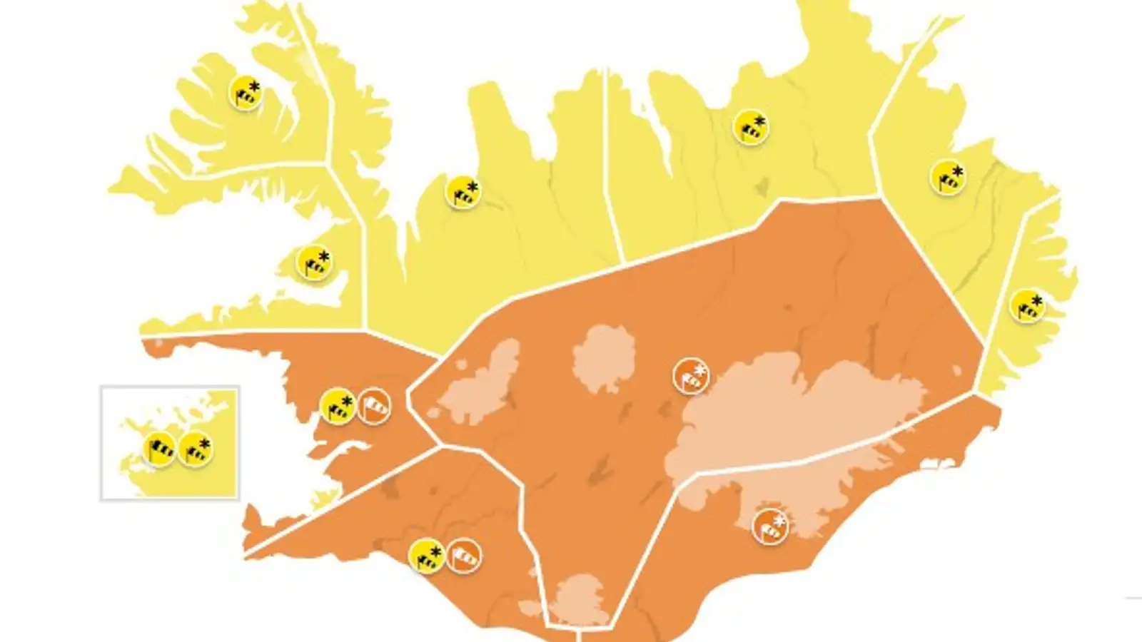 Viðvaranir orðnar appelsínugular á morgun