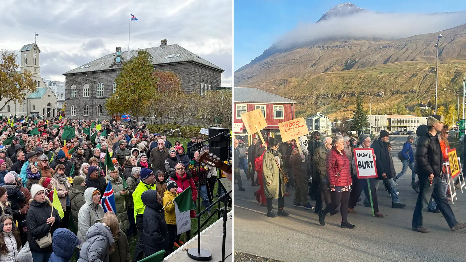 Tvenn mótmæli samtímis gegn sjókvíaeldi í Seyðisfirði