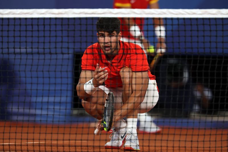 Carlos Alcaraz frá Spáni keppir í tennis á Ólympíuleikunum í París 2024