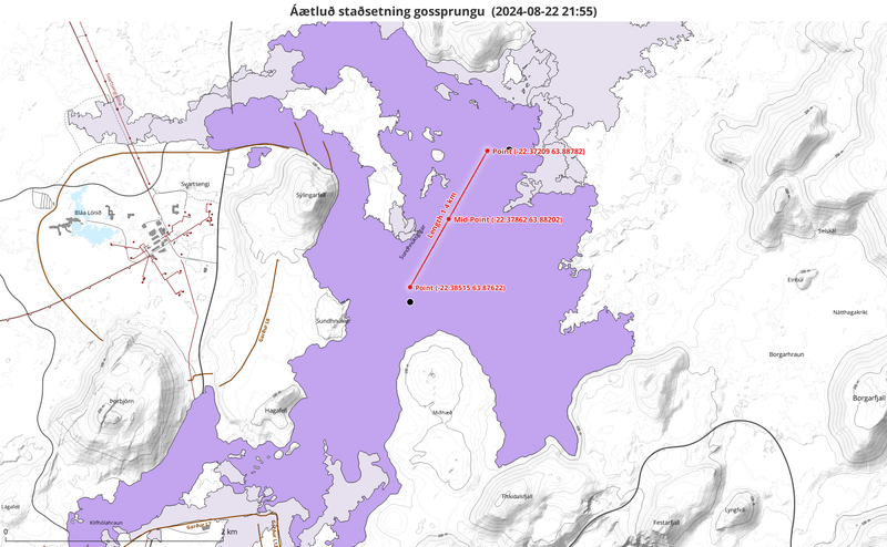 Bild, das den ungefähren Ort des Ausbruchs am 22.08.2024 zeigt