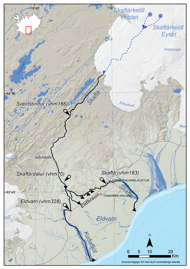 Karte des isländischen Meteorologischen Amtes mit Skaftá und Skaftárkatla.