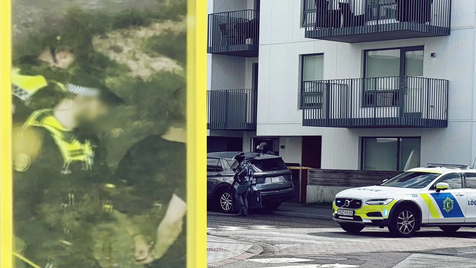 Heyrðu skothvell og sáu blóð á hurð