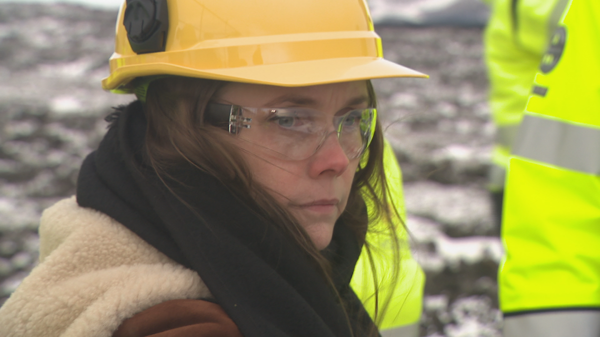 The picture is of Katrína Jakobsdóttir, Prime Minister, in Reykjanes after the eruption on 2/8/24.