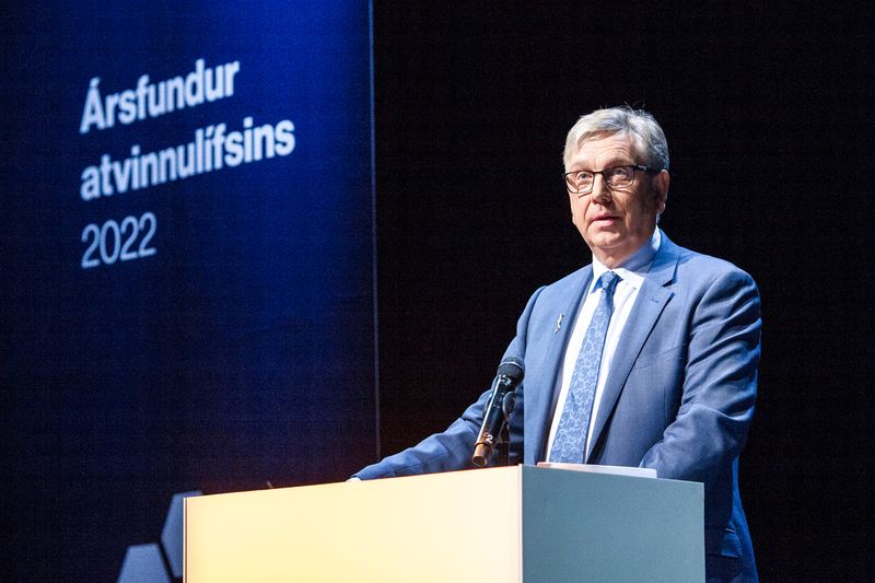 Eyjólfur Árni Rafnsson formaður Samtaka atvinnulífsins á aðalfundi samtakanna 16. maí 2023.