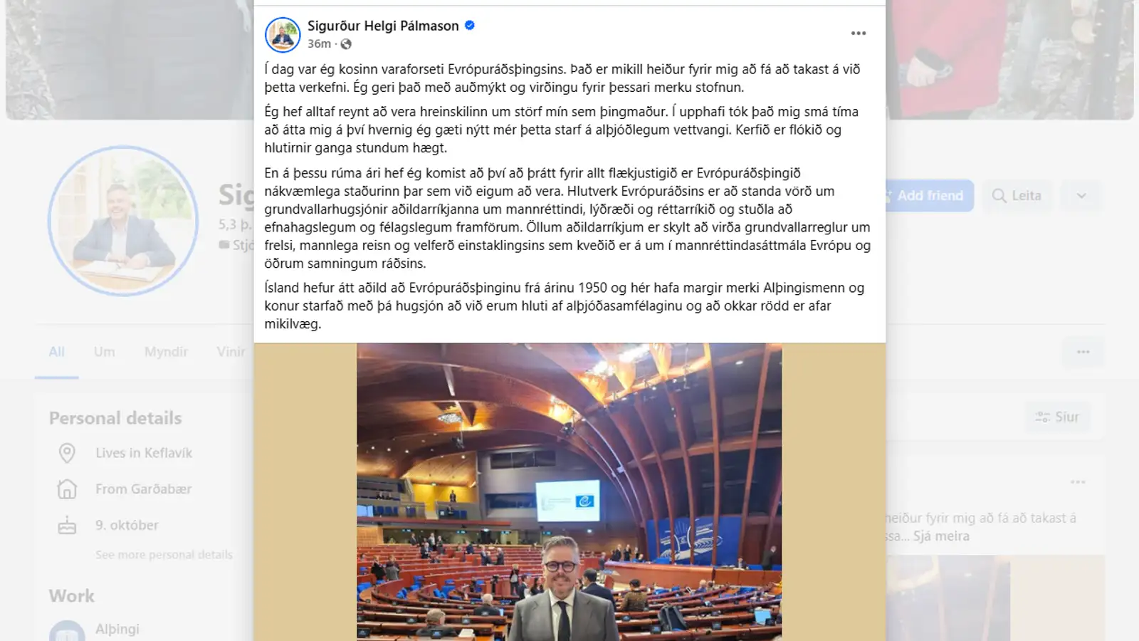 Sigurður Helgi kjörinn varaforseti Evrópuráðsþingsins