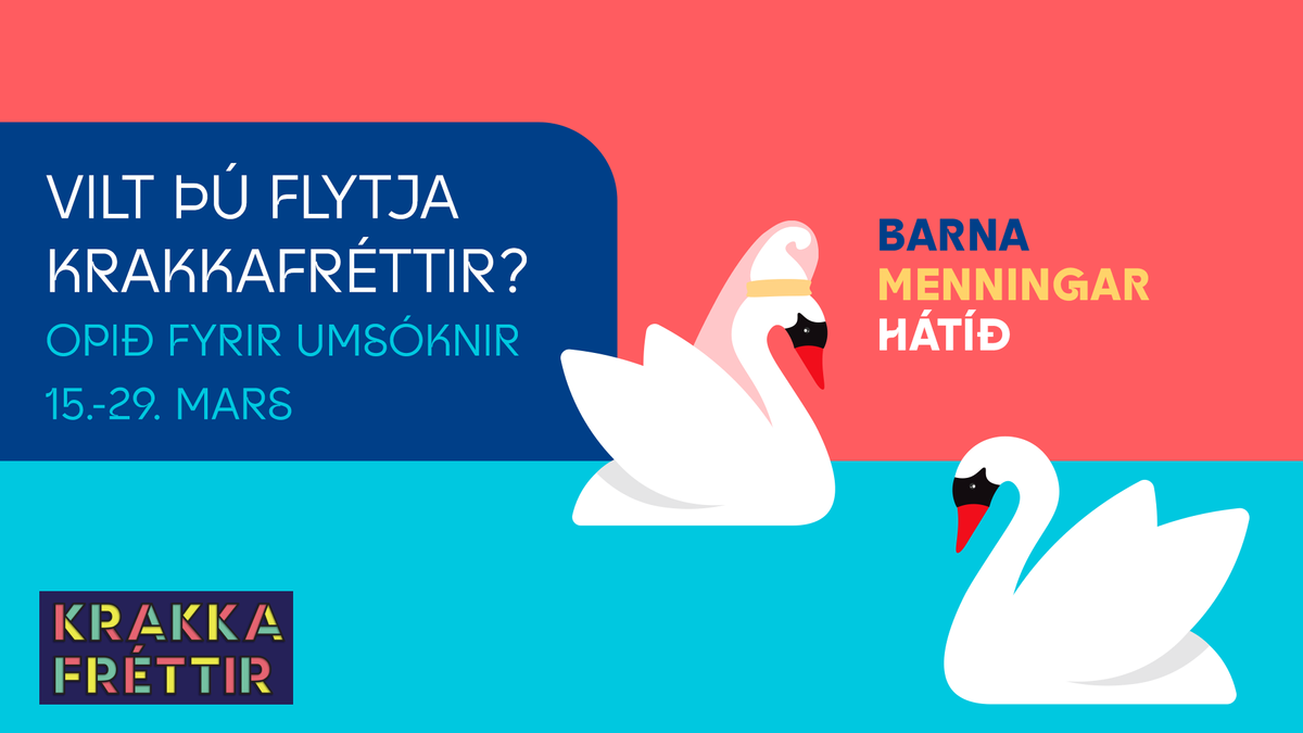 Auglýsing fyrir ungt fréttafólk sem flytur fréttir af Barnamenningarhátíð 2024