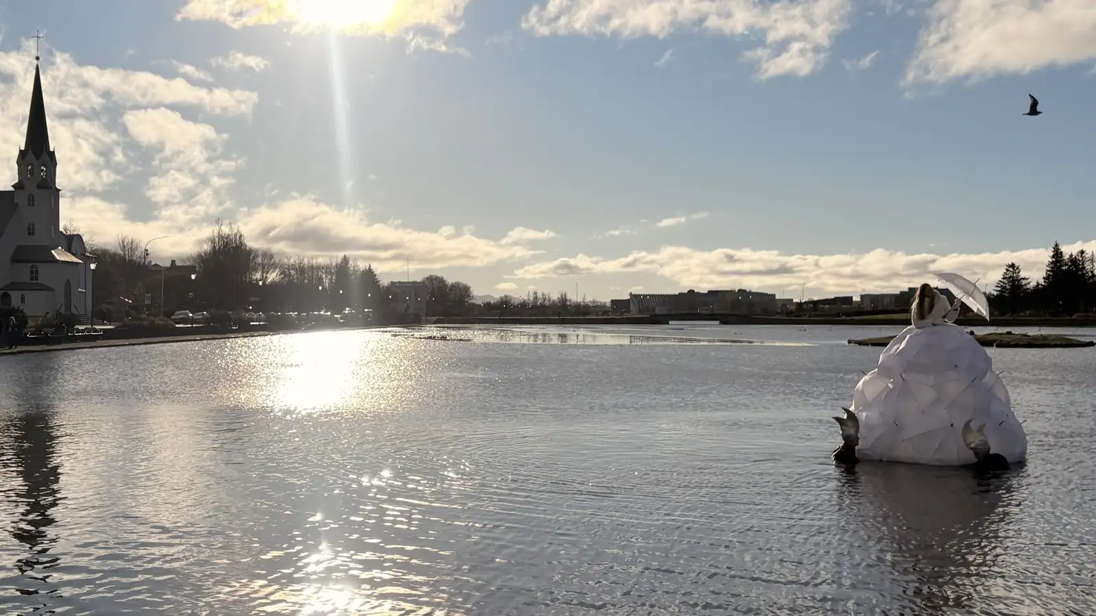 Fagur söngur fljótandi dívu dró marga að Reykjavíkurtjörn
