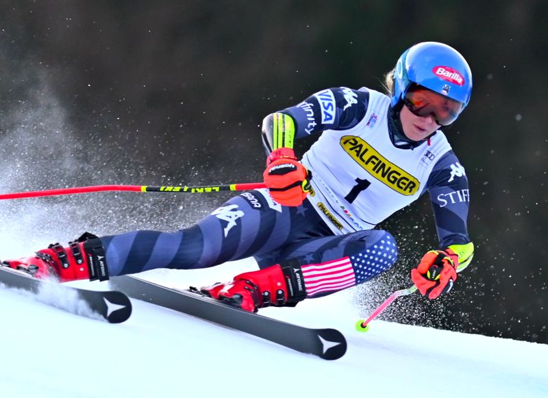 Bandaríska skíðakonan Mikaela Shiffrin í brautinni í Slóveníu